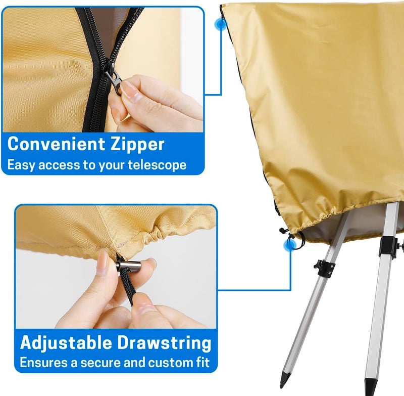 VISEMAN Telescope Cover, 39" x 30", Waterproof with Reflective Silver Coating, Dual Zippers and Drawstring, for Refractor and Reflector Telescopes - Image 4